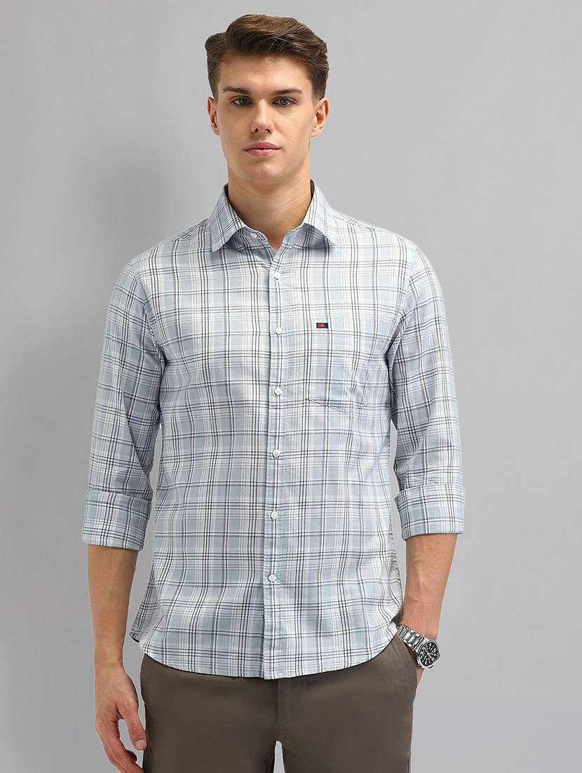 men checkered long sleeve slim fit casual shirt