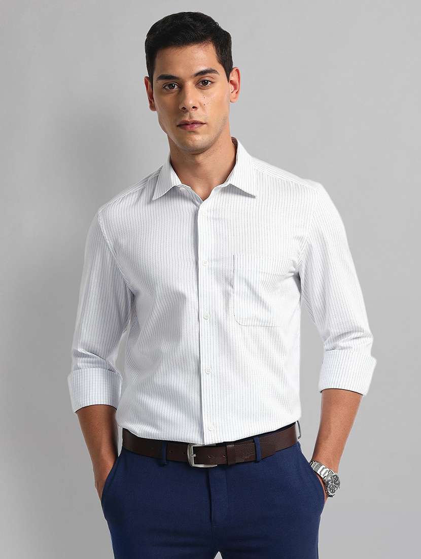 men striped long sleeve regular fit formal shirt