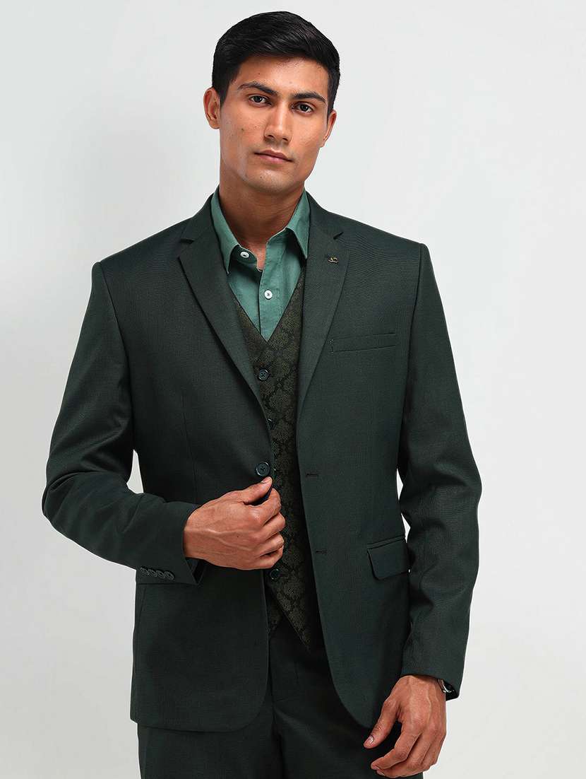 men solid long sleeve single breasted suit