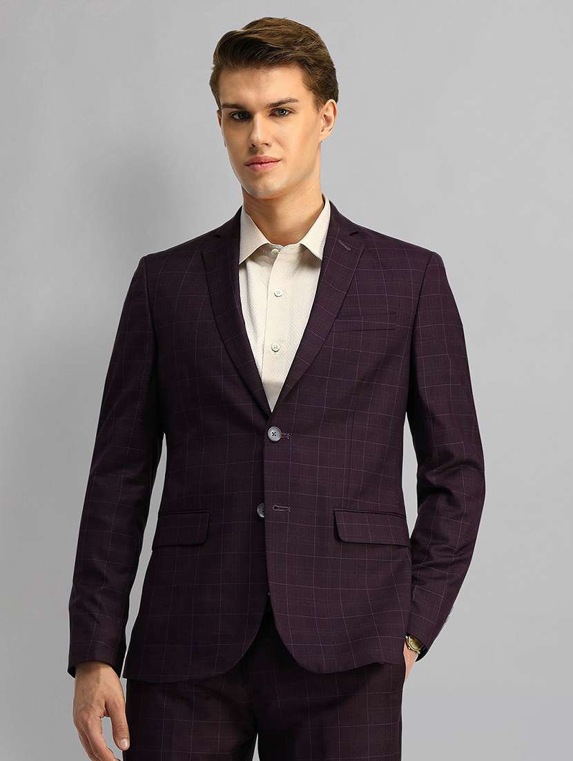 men checkered long sleeve single breasted suit