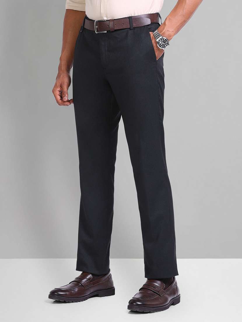 men solid mid rise flat front formal trouser - 21844772 -  Standard Image - 1