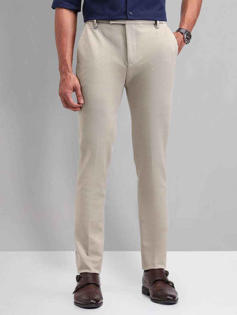 men solid mid rise flat front formal trouser