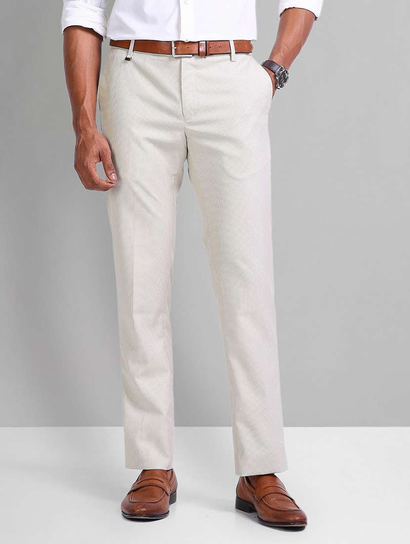 men beige mid rise flat front formal trouser