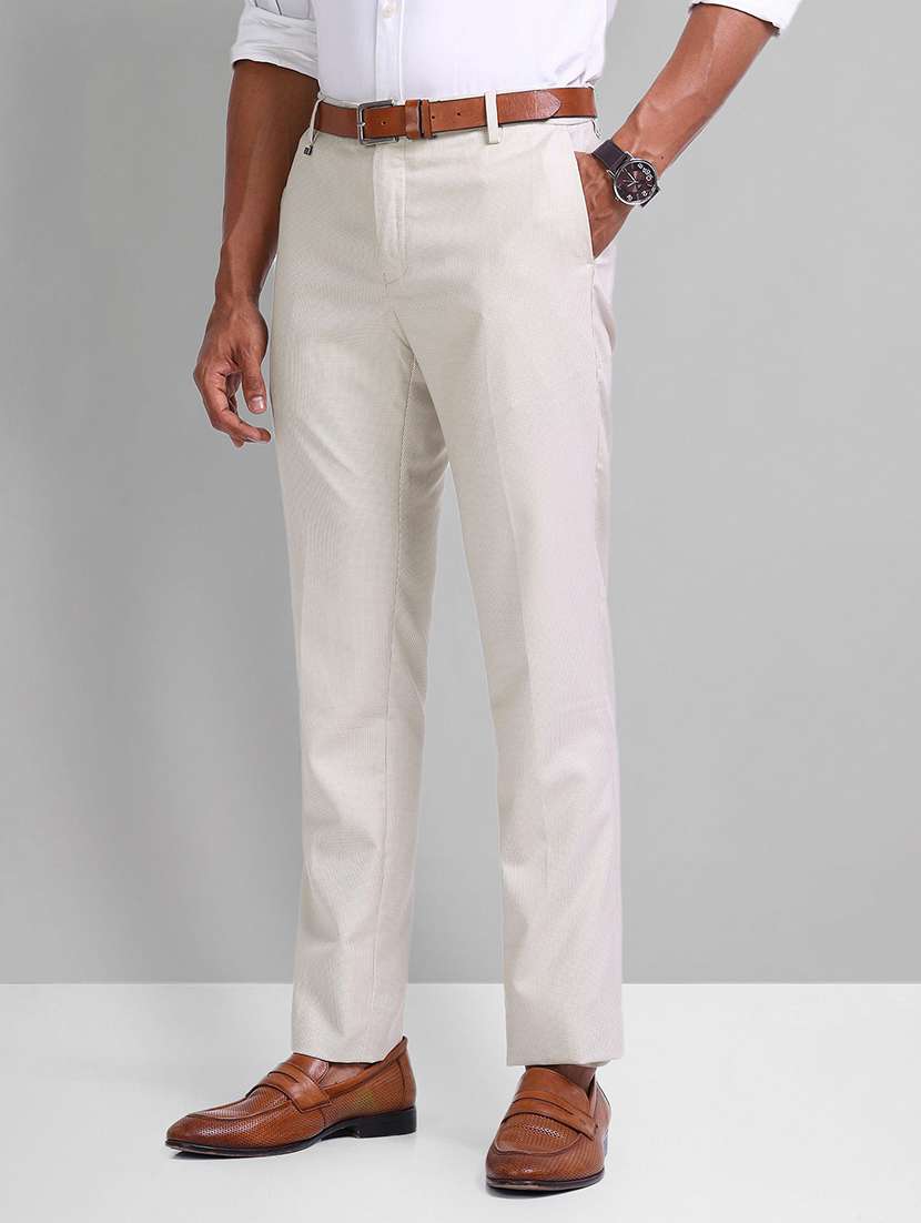men beige mid rise flat front formal trouser - 21844780 -  Standard Image - 1