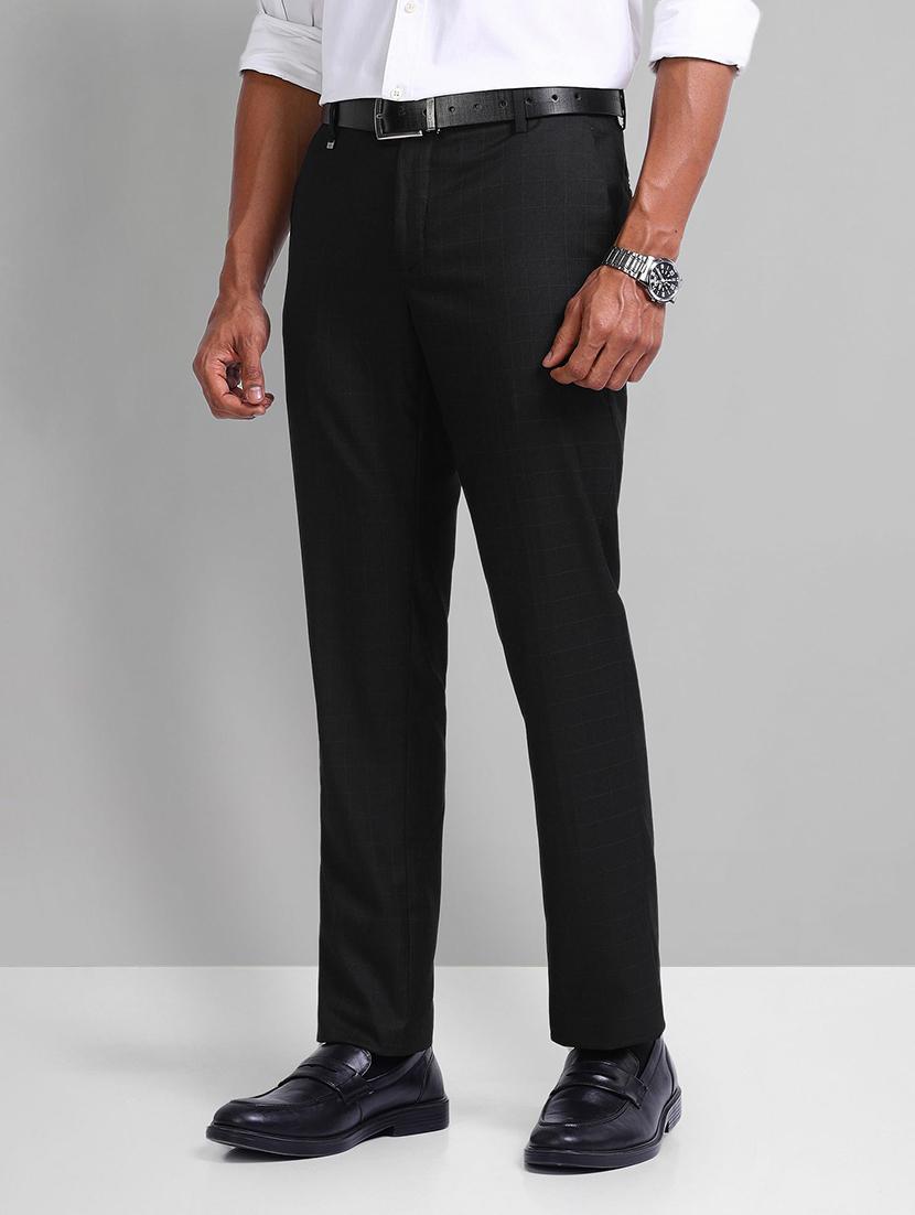 men solid mid rise flat front formal trouser