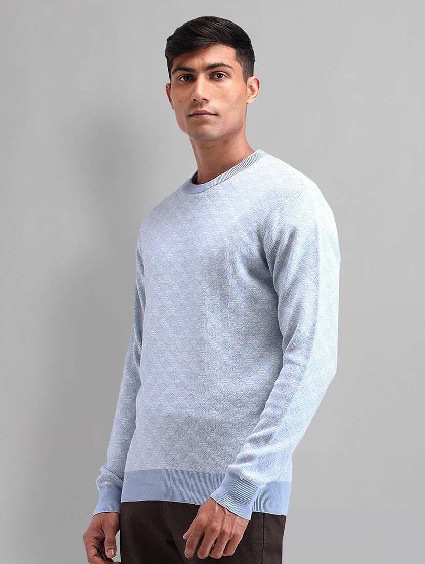 men light blue checked long sleeve regular fit pullover - 21844810 -  Standard Image - 1