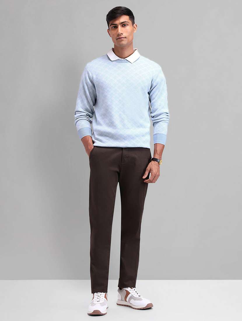 men light blue checked long sleeve regular fit pullover - 21844810 -  Standard Image - 4