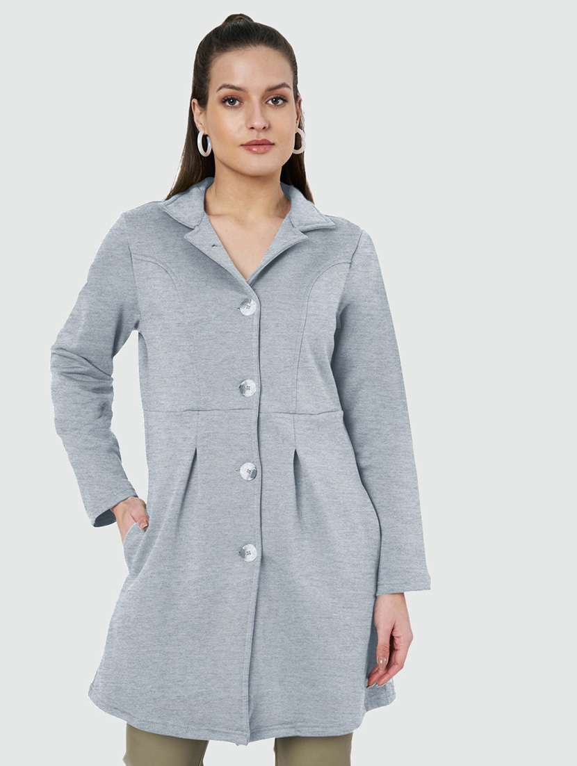 women solid long sleeves overcoat 