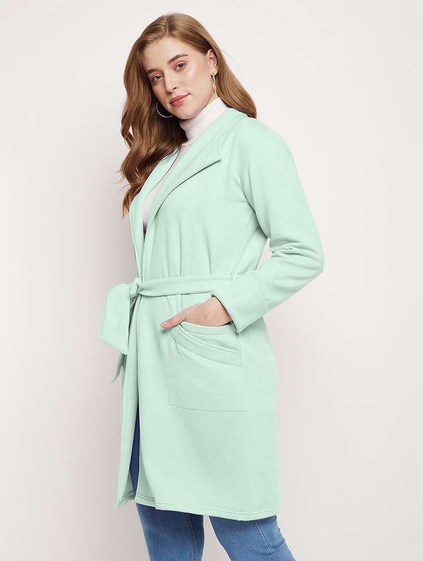women solid long sleeves trench coat - 21844842 -  Standard Image - 1