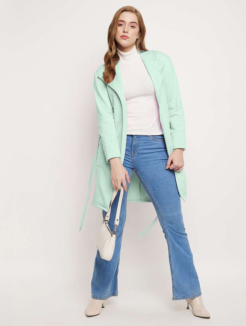 women solid long sleeves trench coat - 21844842 - Standard Image - 4