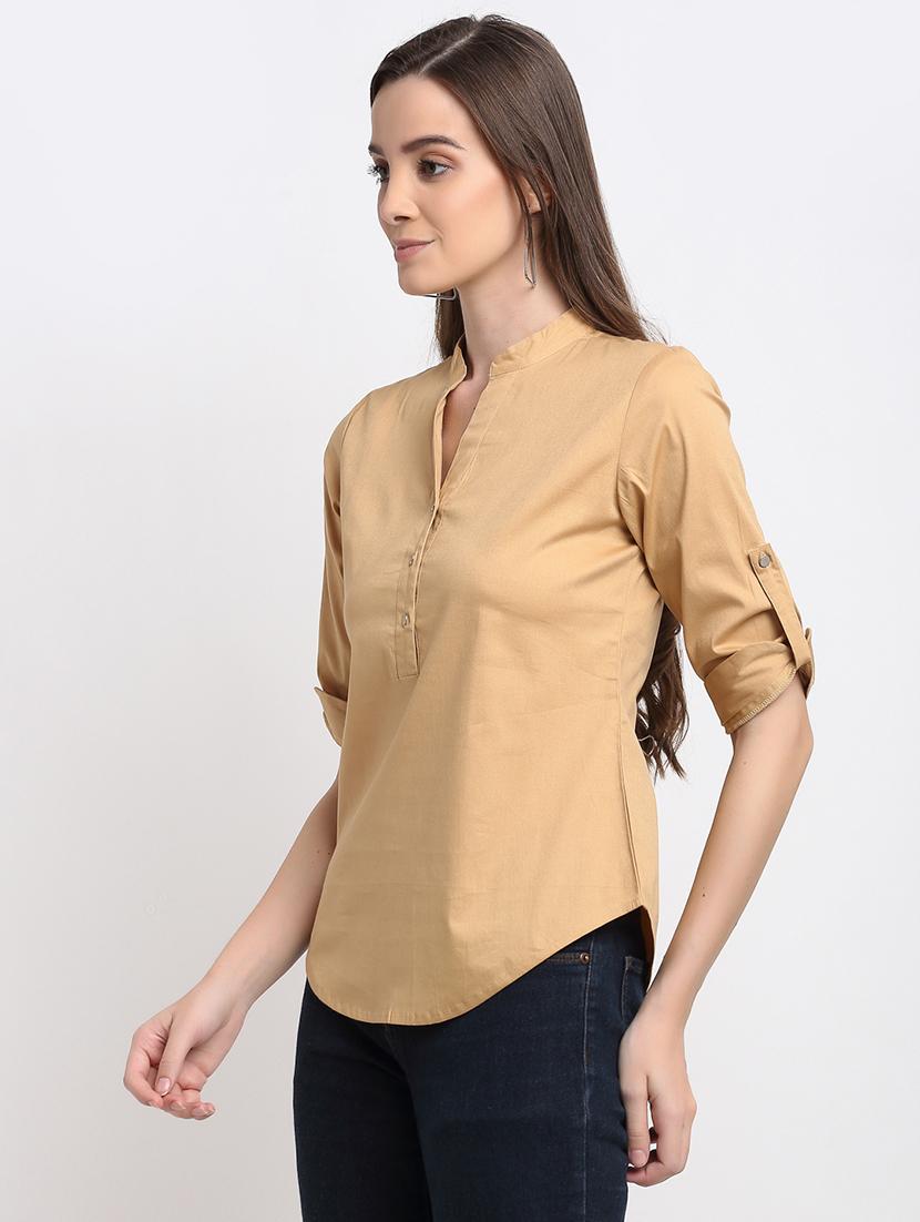 women solid roll-up sleeves regular top - 21844851 -  Standard Image - 1