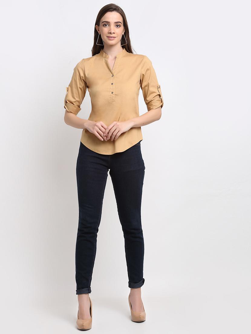 women solid roll-up sleeves regular top - 21844851 - Standard Image - 4
