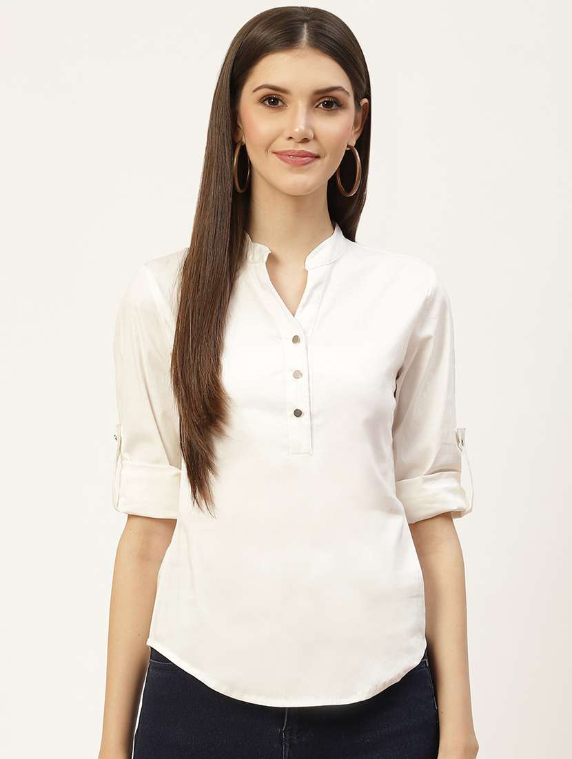 women solid roll-up sleeves regular top - 21844856 - Zoom Image - 0