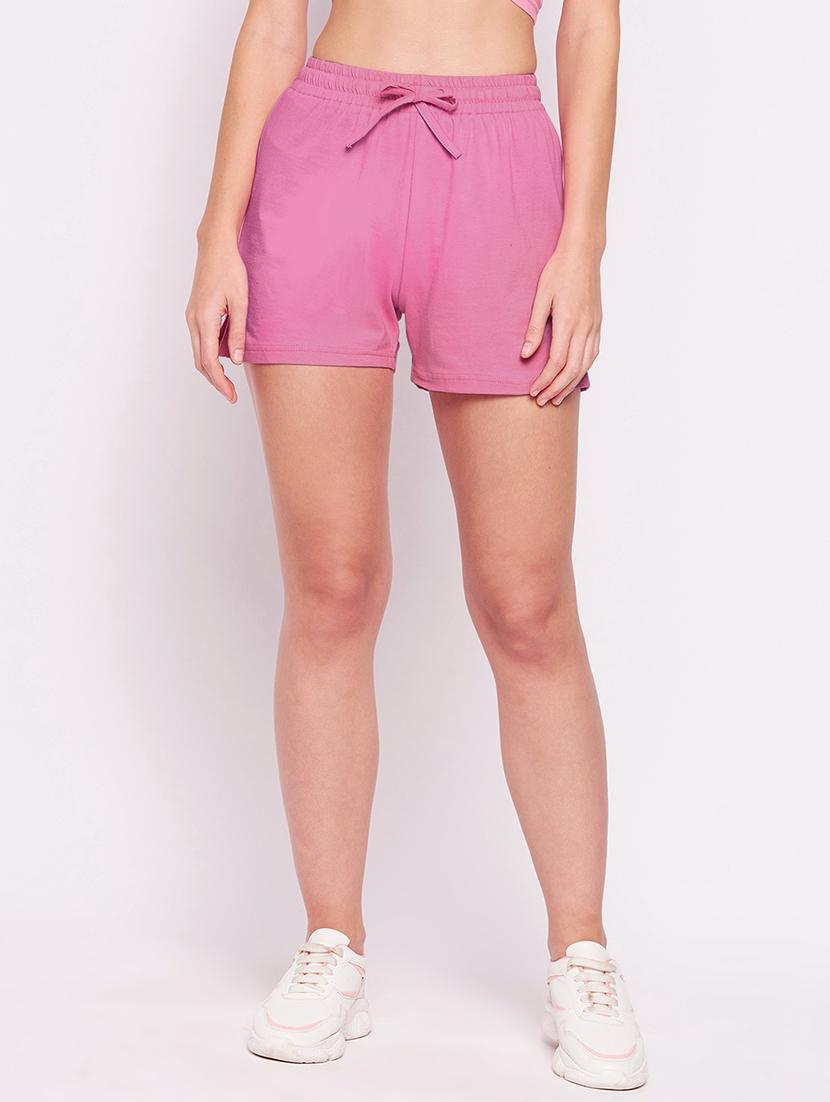 women solid high rise slim fit shorts - 21844870 - Zoom Image - 0