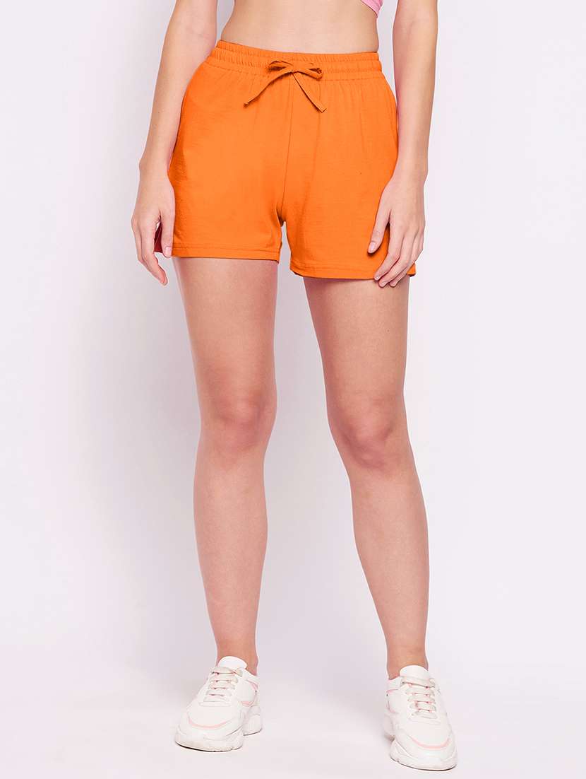 women solid high rise slim fit shorts