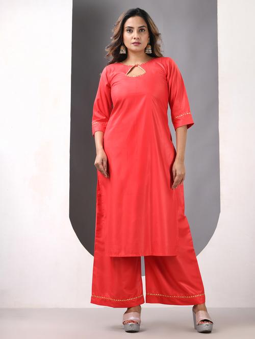 women three quarter sleeve kurta palazzo set - 21844882 - Standard Image - 0