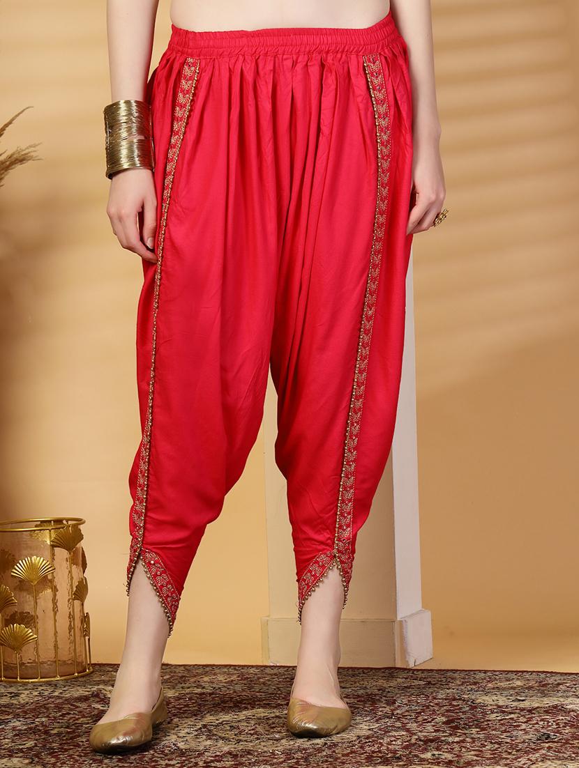 women solid mid rise embellished dhoti salwar - 21844926 - Zoom Image - 0