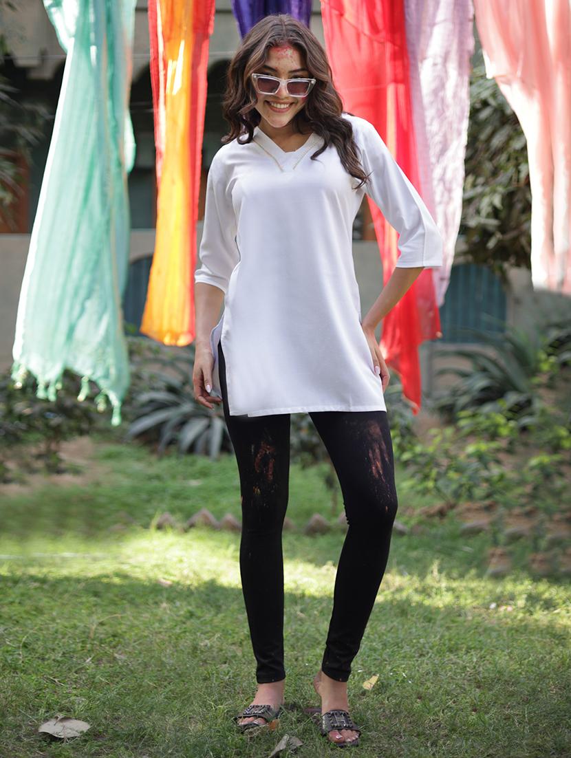 women white three quarter sleeve straight kurti - 21844928 - Standard Image - 4
