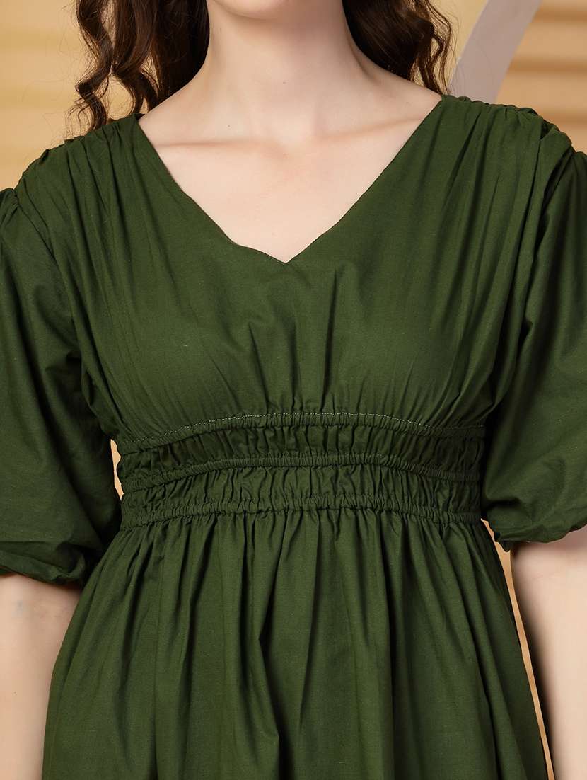 women solid puff sleeves tiered dress - 21844953 -  Standard Image - 4