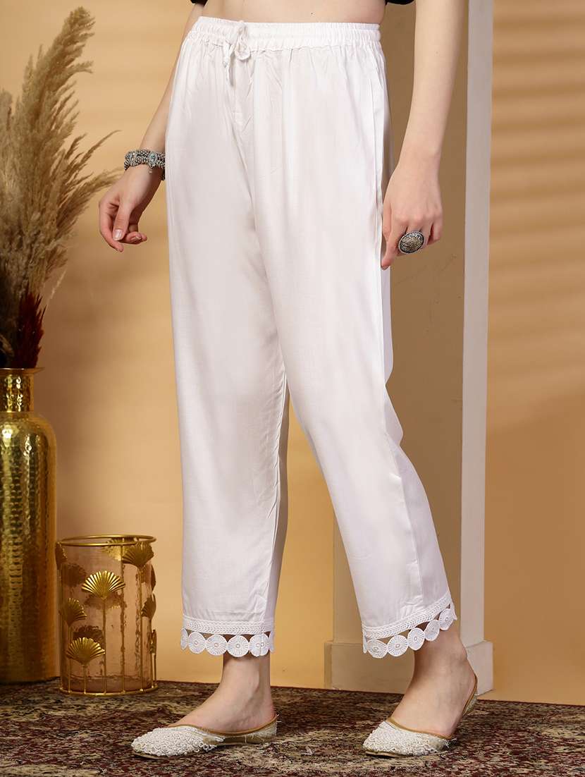women white solid mid rise straight tapered pant - 21844958 - Standard Image - 1