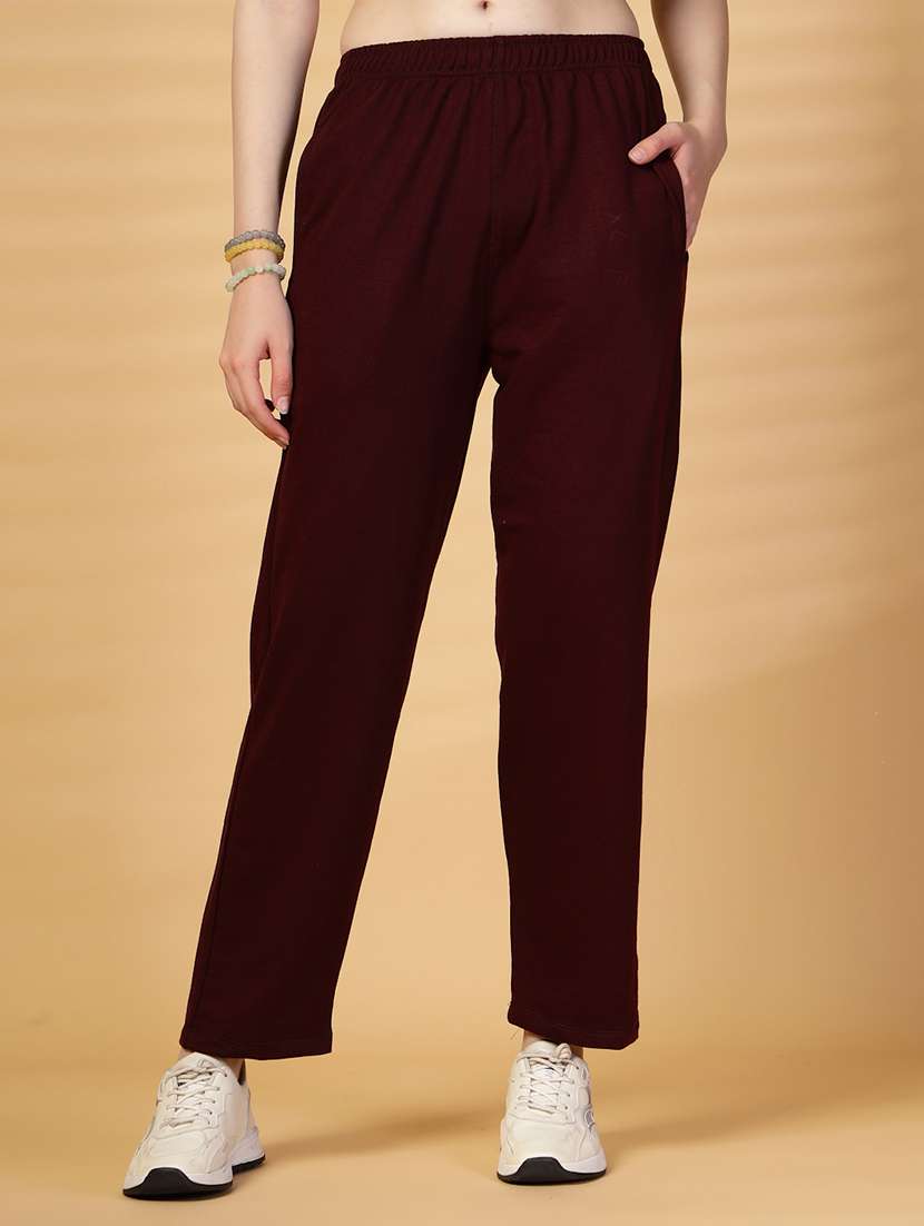 women solid mid rise regualr track pant