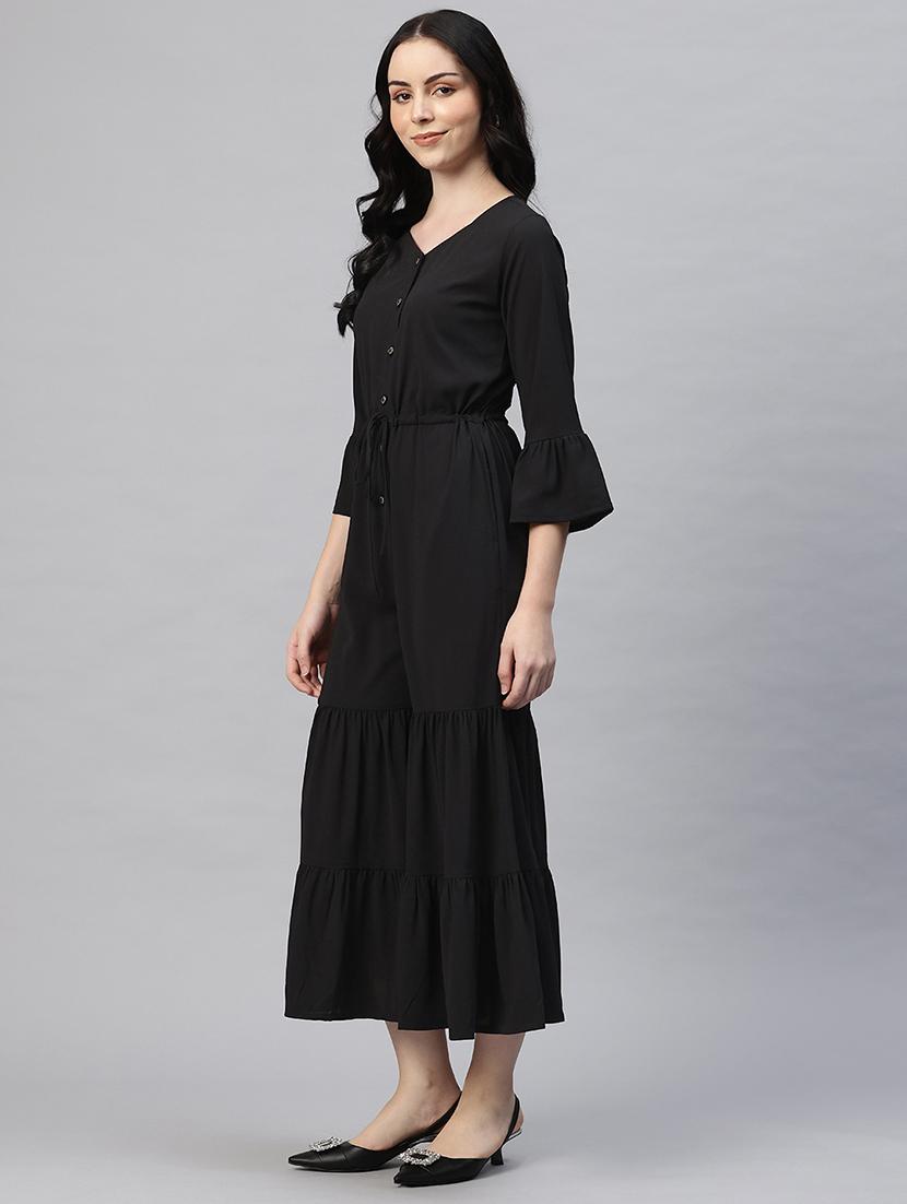 women solid bell sleeves calf length jumpsuit - 21845447 - Standard Image - 1