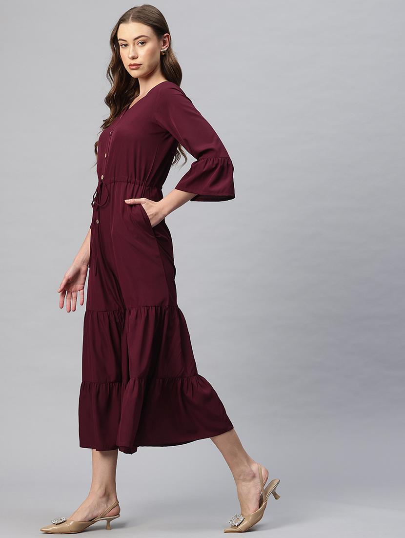 women solid bell sleeves calf length jumpsuit - 21845448 - Standard Image - 1