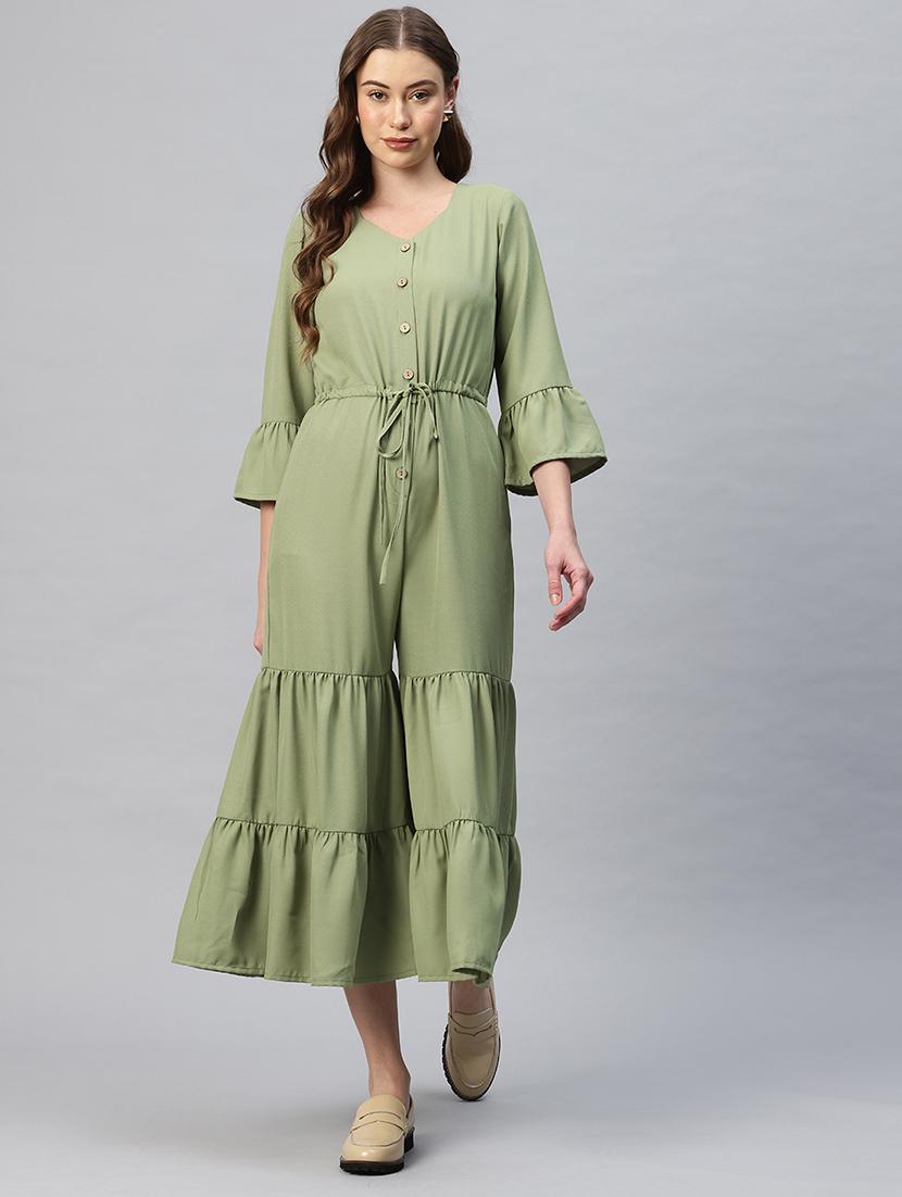 women solid bell sleeves calf length jumpsuit - 21845449 - Standard Image - 4