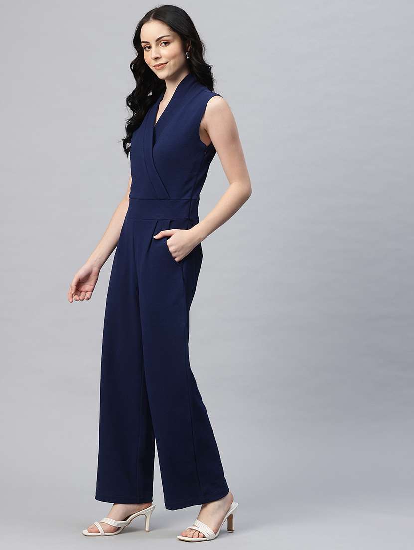 women solid overlap neck sleeveless jumpsuit - 21845450 -  Standard Image - 1