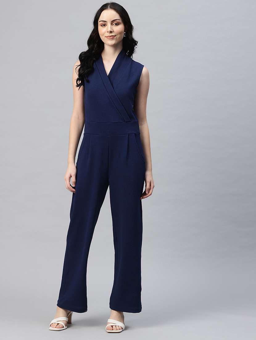 women solid overlap neck sleeveless jumpsuit - 21845450 - Standard Image - 4