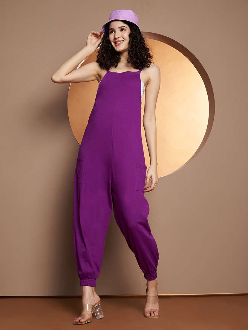 women solid shoulder strap full length jumpsuit - 21845454 -  Standard Image - 4