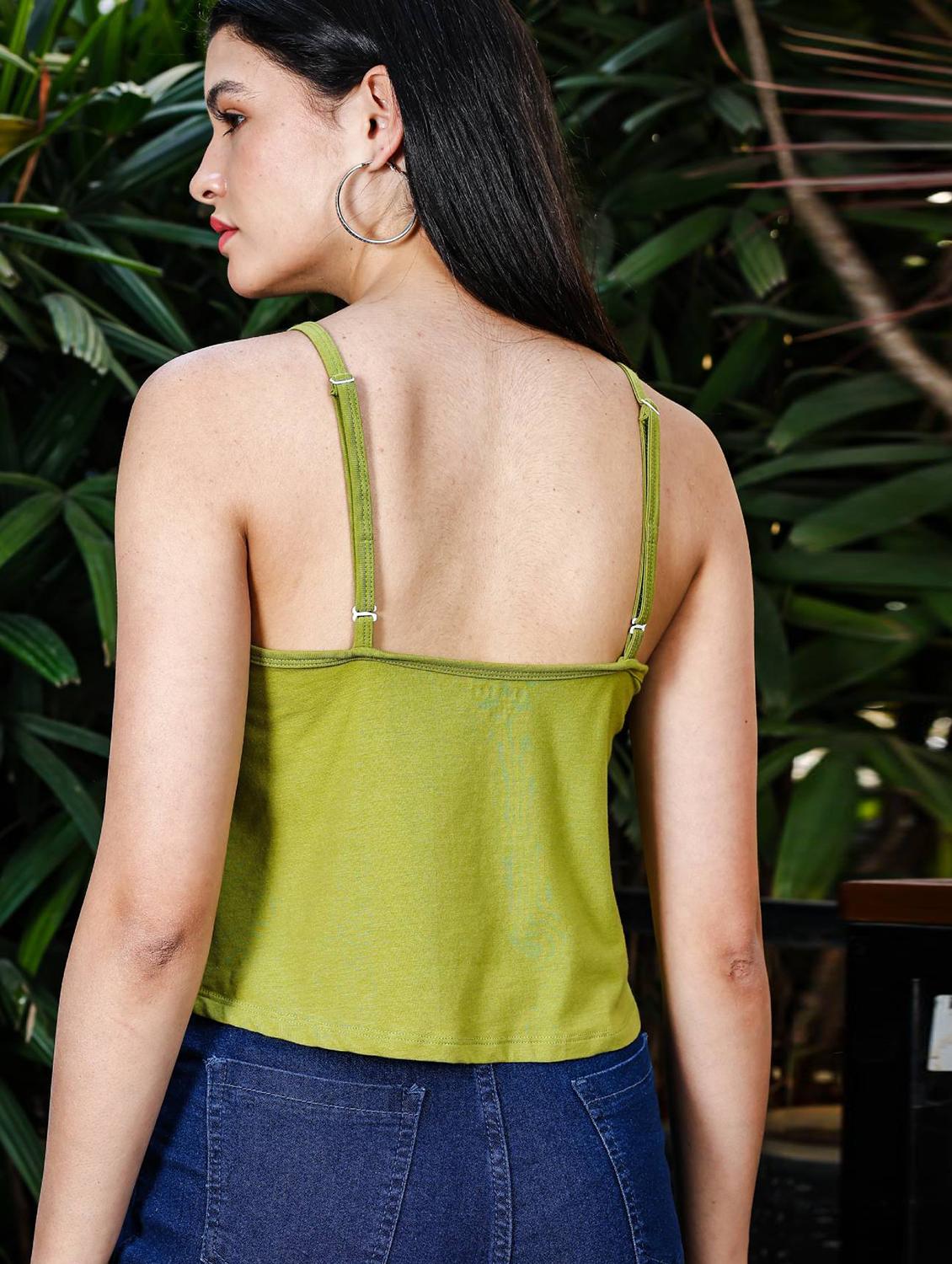 women soslid shoulder strap crop top - 21845459 - Standard Image - 4