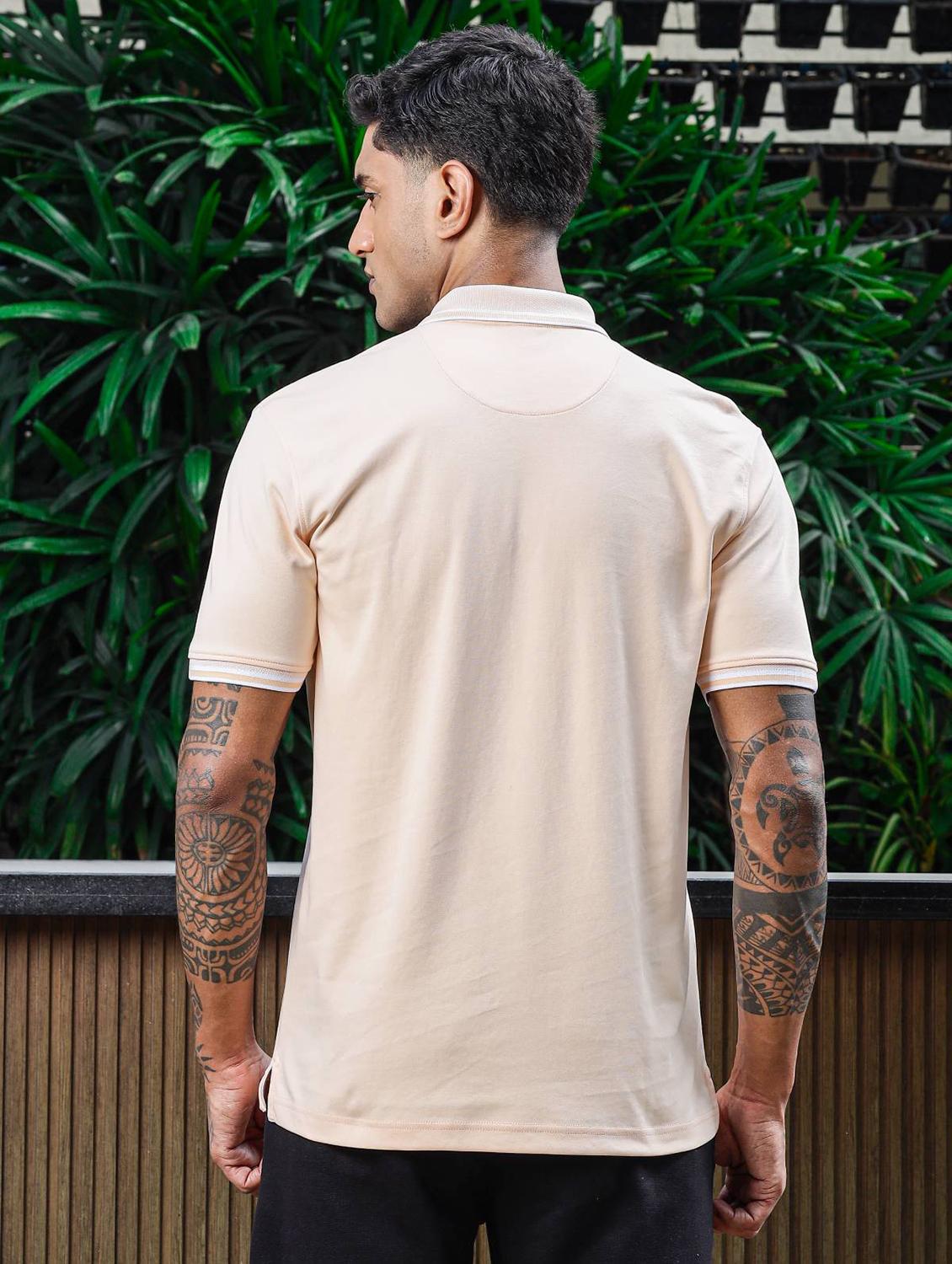 men beige solid short sleeve polo t-shirt - 21845464 - Standard Image - 4