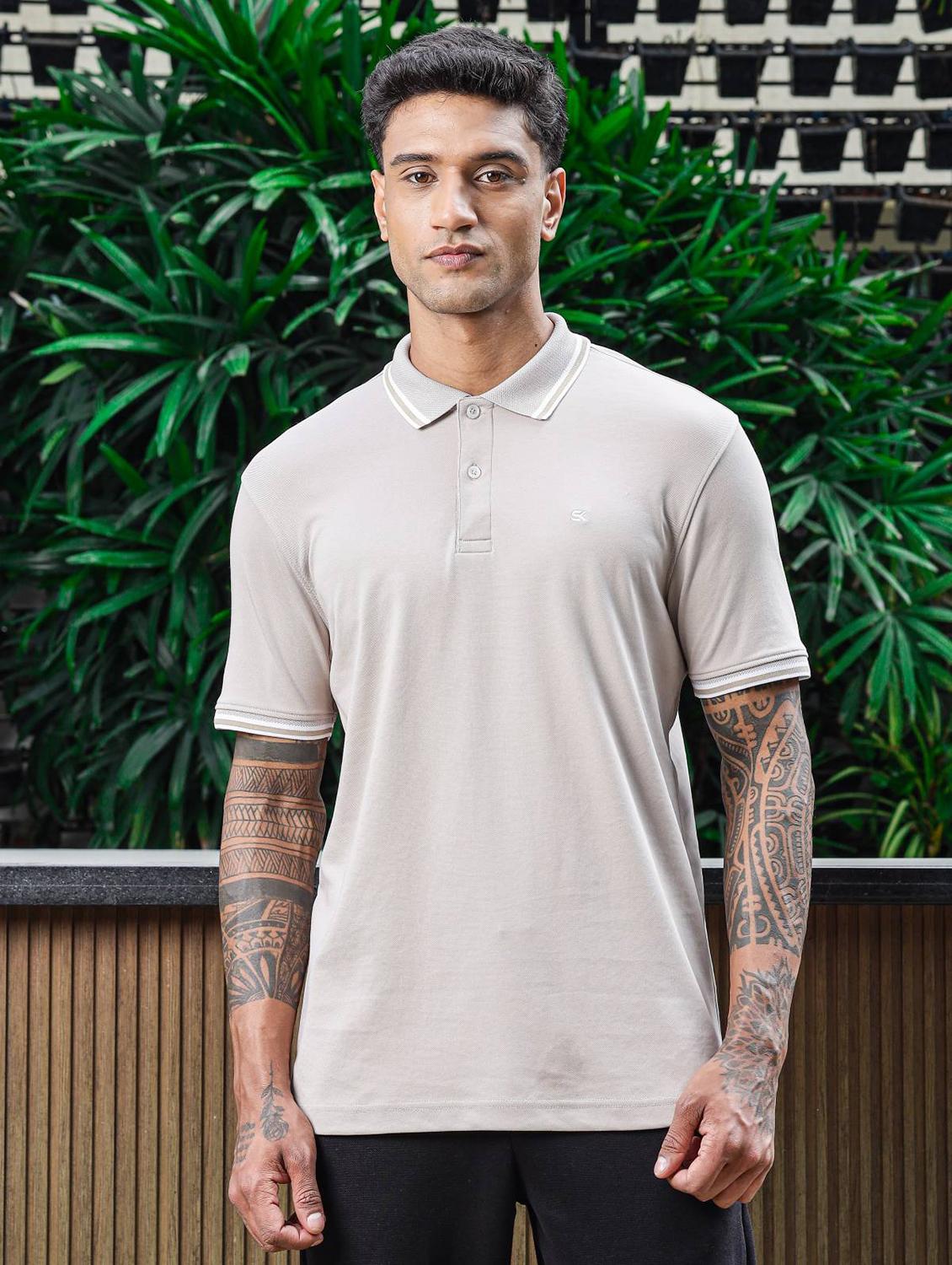 men grey solid short sleeve polo t-shirt - 21845465 - Standard Image - 1