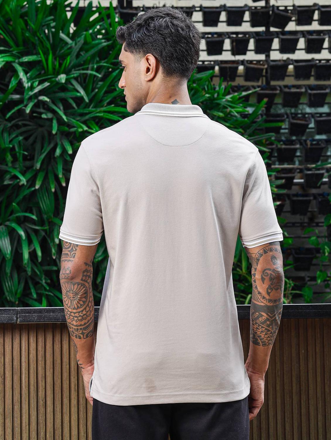 men grey solid short sleeve polo t-shirt - 21845465 - Standard Image - 4