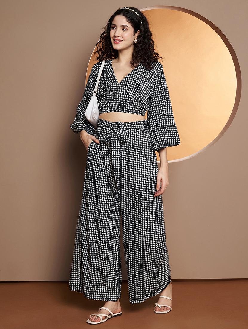 women houndstooth printed top and palazzo co-ord set - 21845484 -  Zoom Image - 0