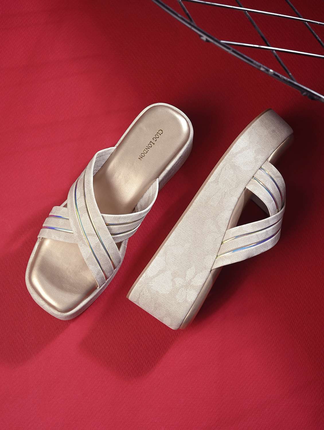 women beige slip on wedge