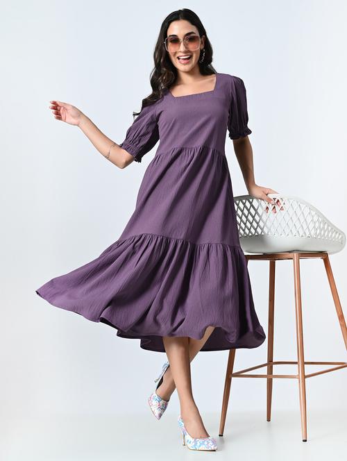 women printed puff sleeves tiered dress - 21845535 - Standard Image - 0