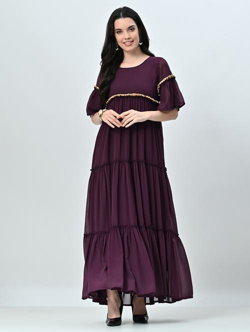 women solid flared sleeves tiered dress - 21845536 -  Standard Image - 0