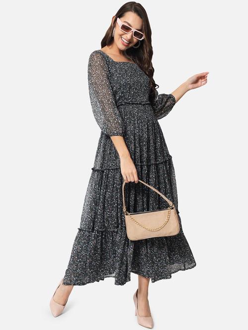 women printed puff sleeves tiered dress - 21845539 - Standard Image - 0