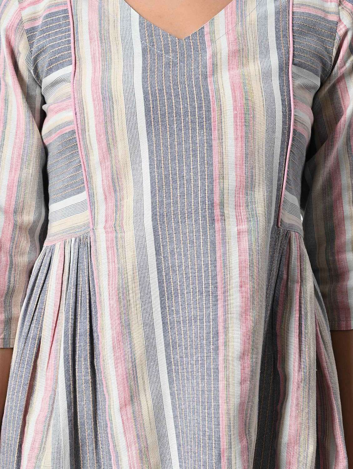 women striped three quarter sleeves a-line dress - 21845547 -  Standard Image - 4