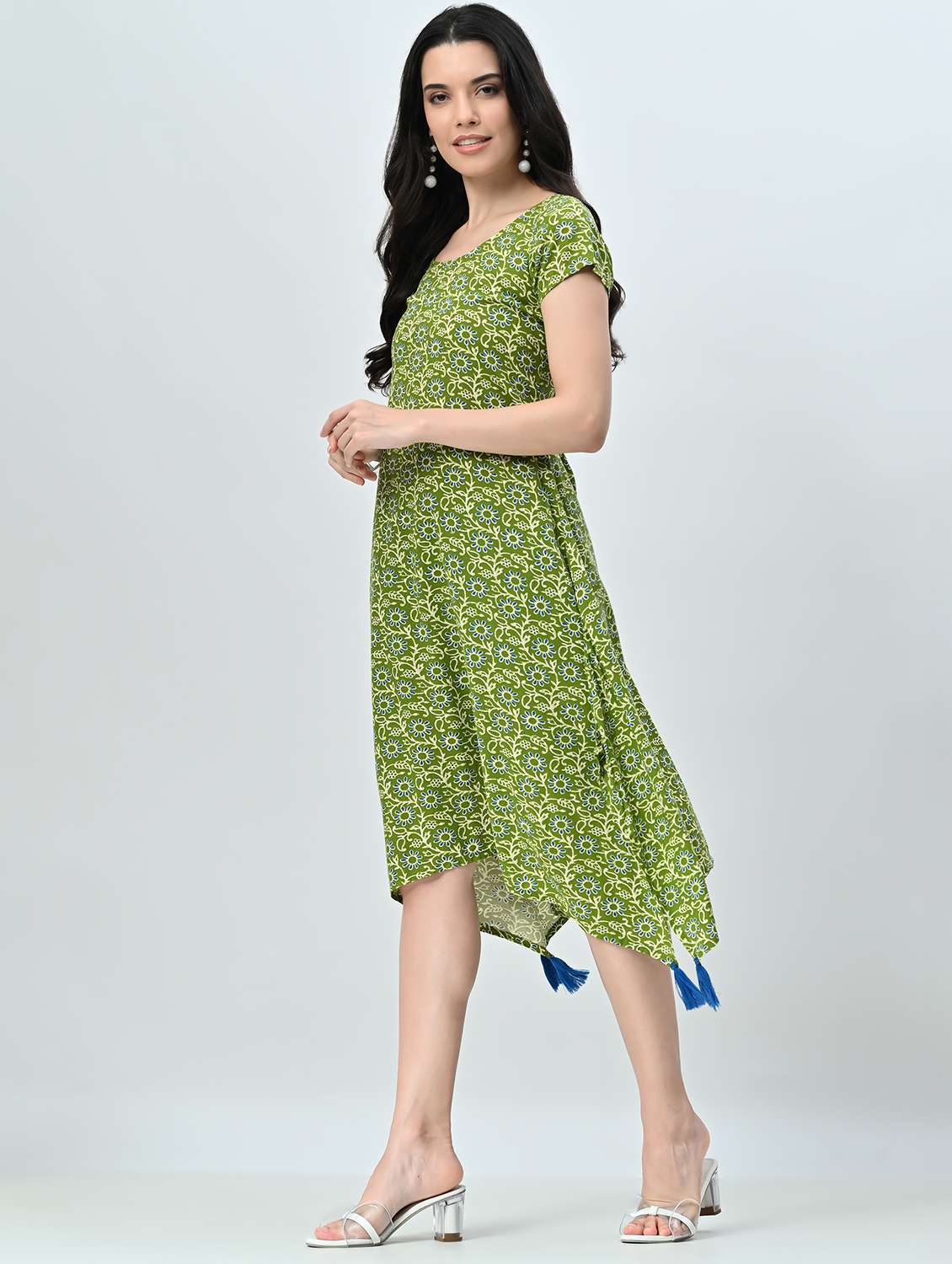 women printed round neck asymmetric dress - 21845549 -  Standard Image - 1