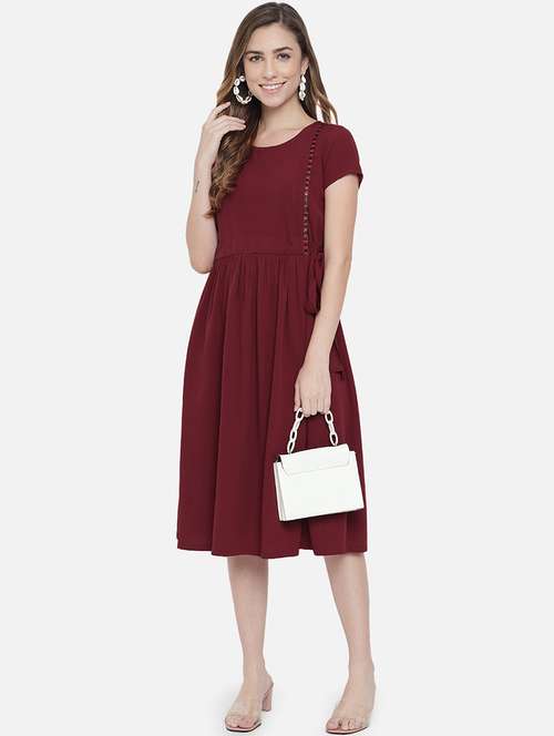 women solid round neck fit & flared dress - 21845552 -  Standard Image - 0
