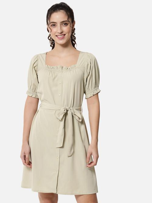 women solid puff sleeves a-line dress - 21845555 -  Standard Image - 0