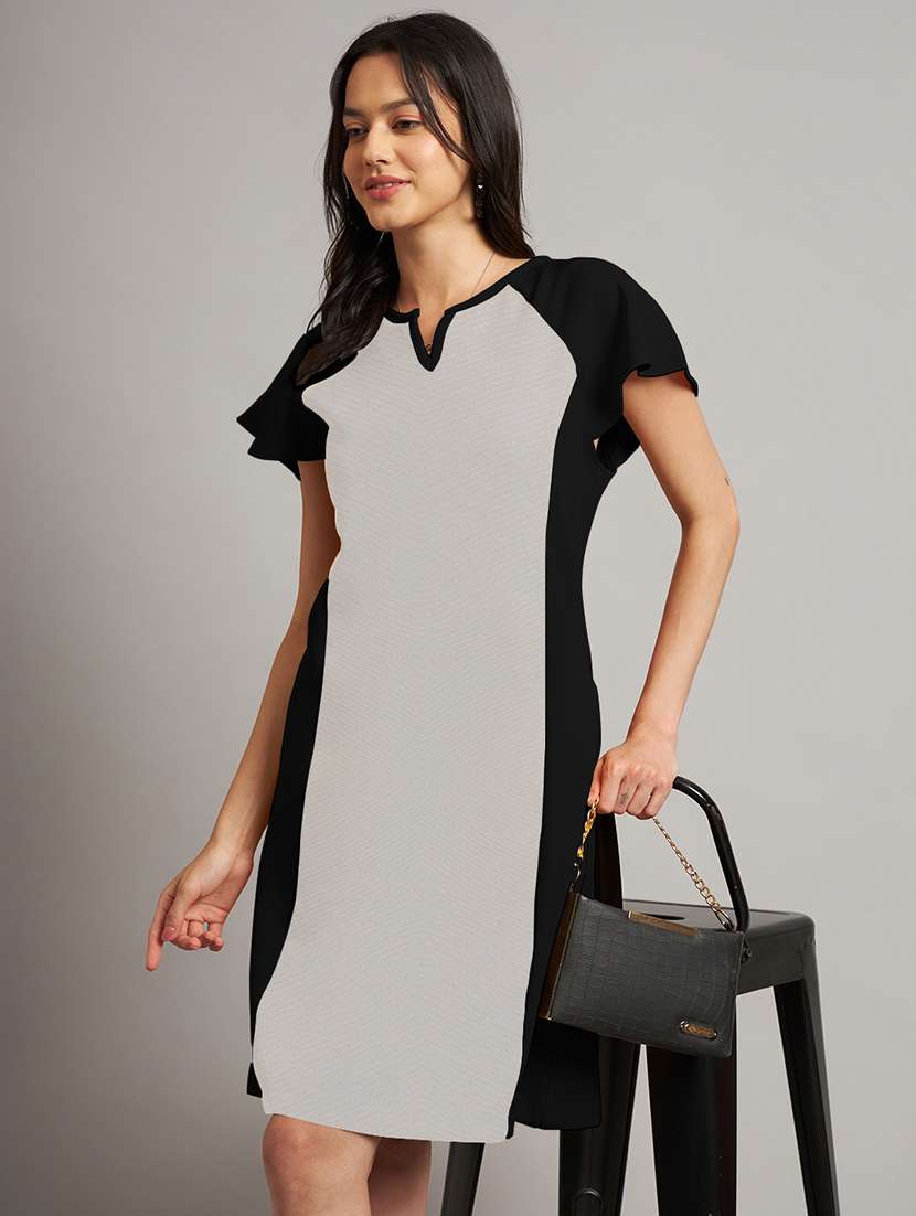 women color blocked short sleeve a-line dress