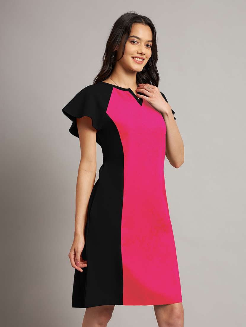 women color blocked short sleeve a-line dress - 21851372 -  Standard Image - 1