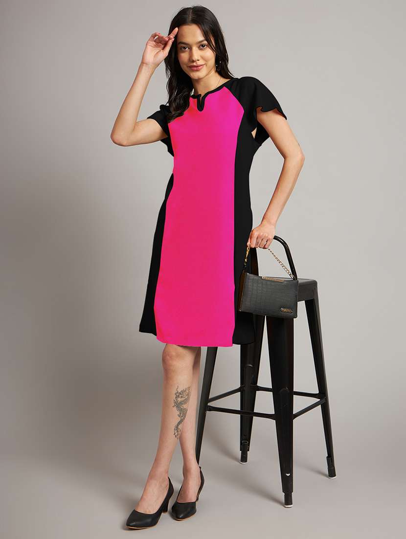 women color blocked short sleeve a-line dress - 21851372 -  Standard Image - 6