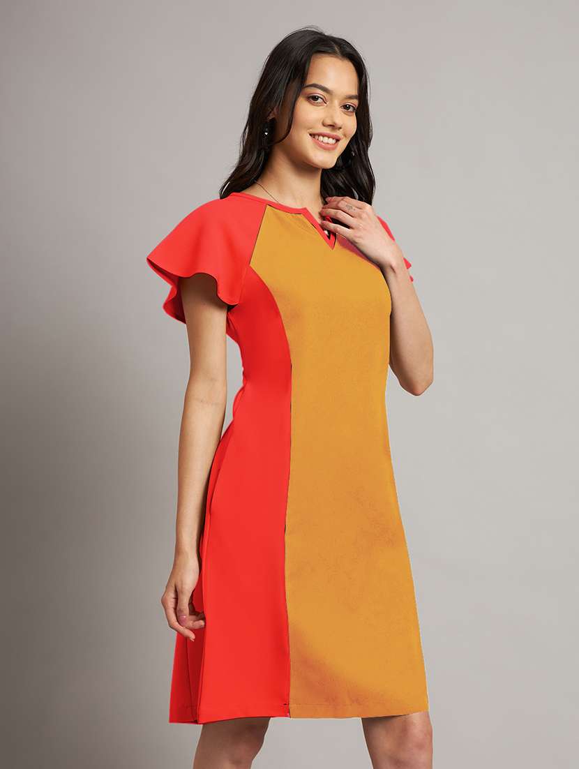 women color blocked short sleeve a-line dress - 21851388 -  Standard Image - 1