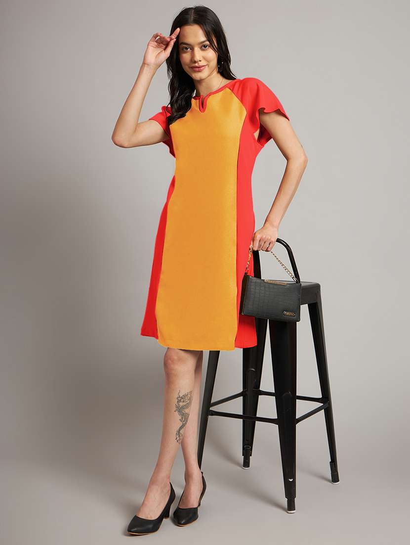 women color blocked short sleeve a-line dress - 21851388 -  Standard Image - 6
