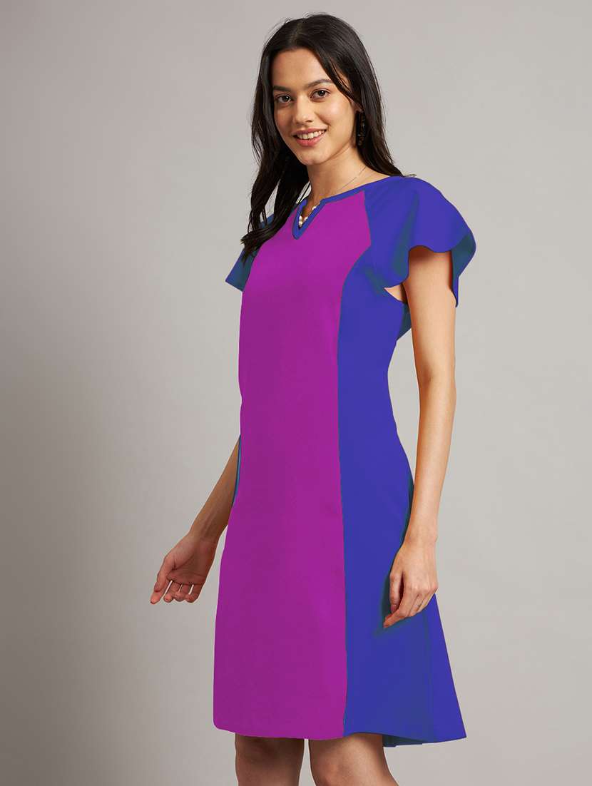 women color blocked short sleeve a-line dress - 21851389 -  Standard Image - 1